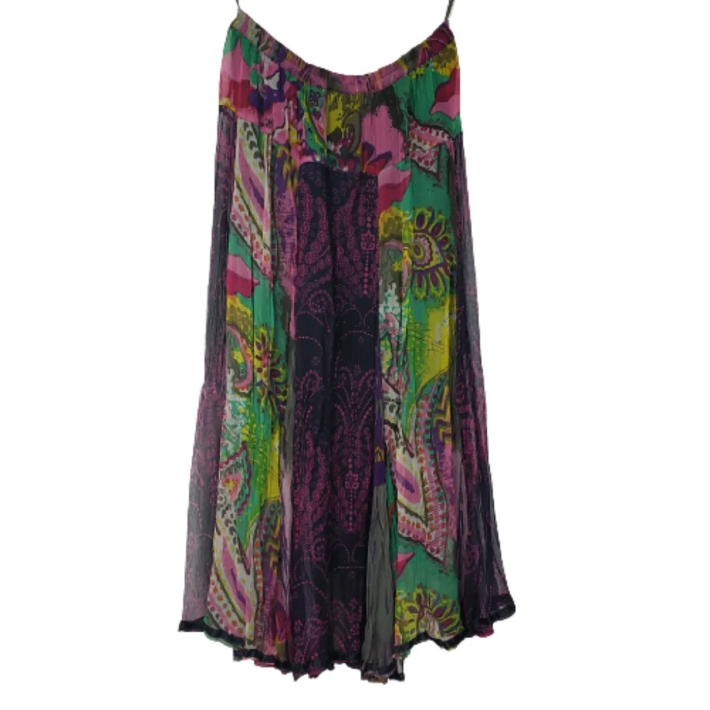 SOLD ANU Boho Peasant Multi Colored Gypsy Tiered Elastic Waist Flower Skirt Sz L - Picture 2 of 12